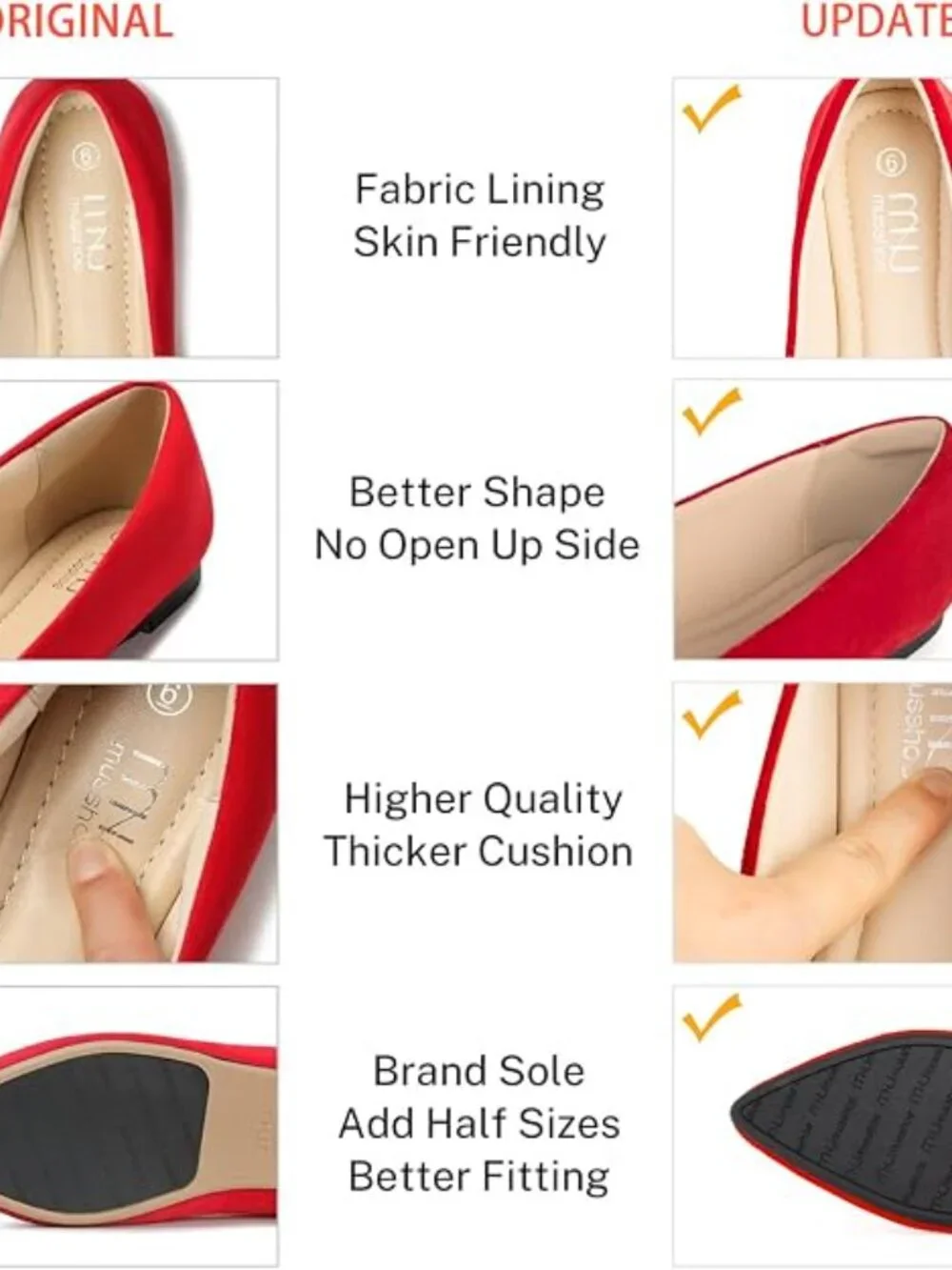 Women's Red Suede Comfortable Pointed Toe Memory Foam Casual Slip On Flat Shoes